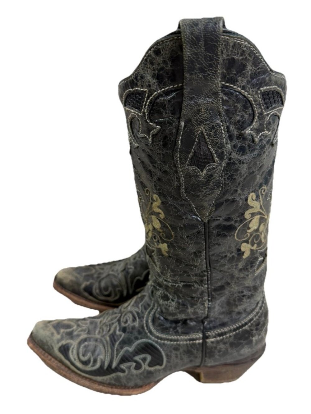 Corral 5.5 C1198 Black  Lizard Inlay Cowgirl Western Boots Snip Toe Distress